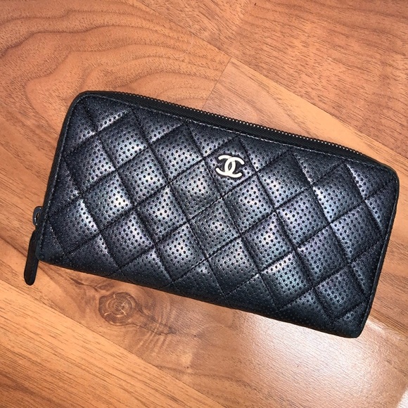 Authentic Chanel Metallic Perforated Quilted Zippy Wallet - Picture 1 of 16